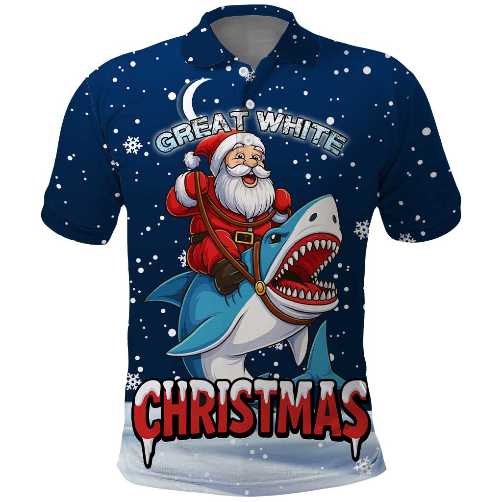 Great White Christmas Shark Christmas Polo Shirt Funny Xmas Holiday Patterns - Wonder Print Shop