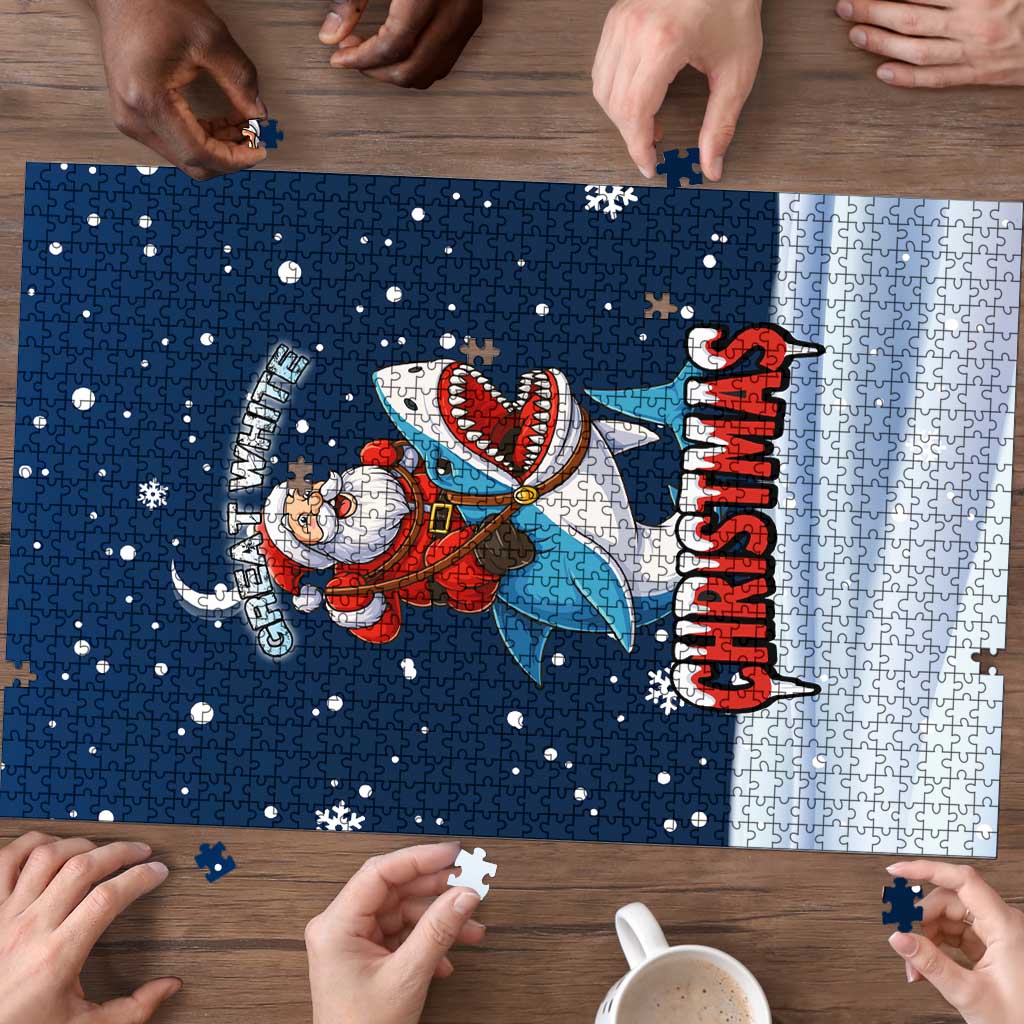 Great White Christmas Shark Christmas Puzzle Funny Xmas Holiday Patterns - Wonder Print Shop