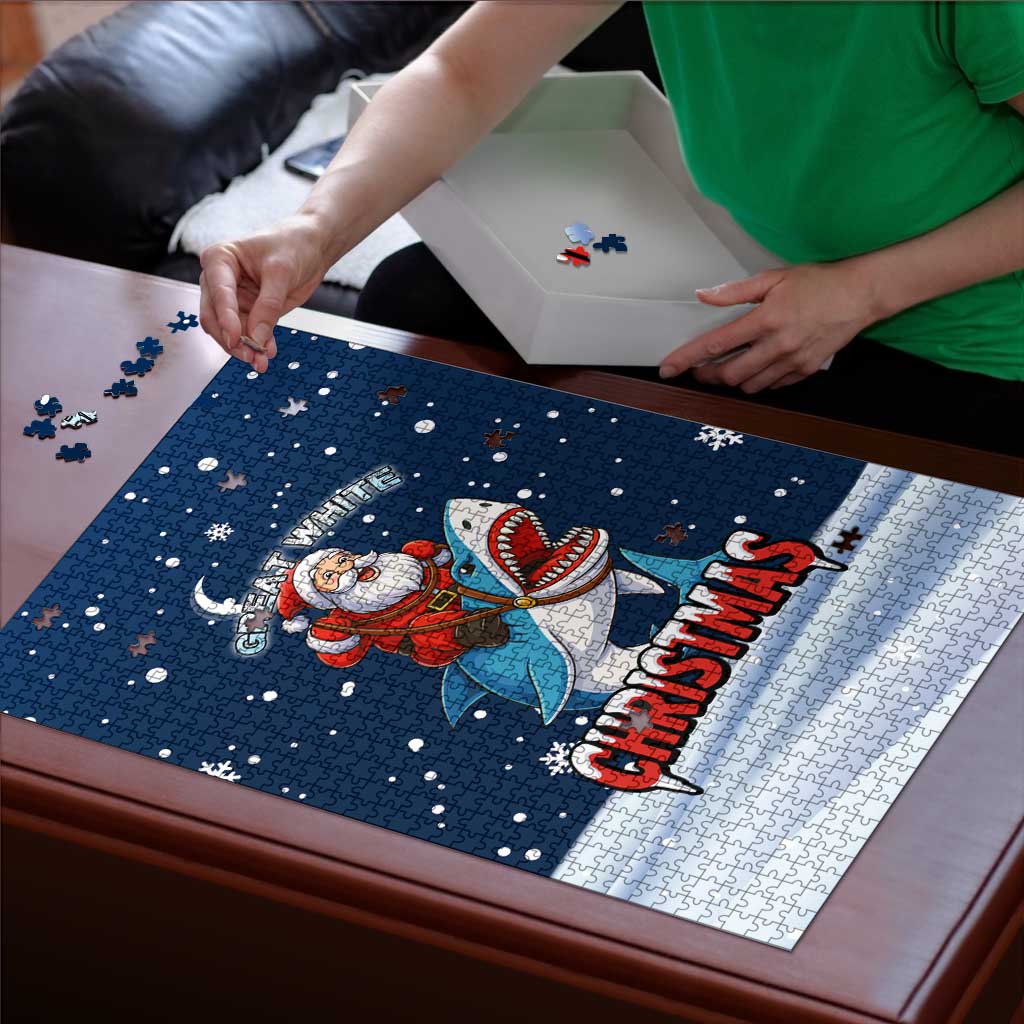 Great White Christmas Shark Christmas Puzzle Funny Xmas Holiday Patterns - Wonder Print Shop