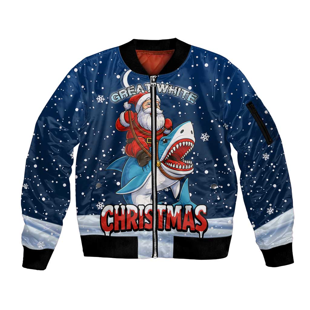 Great White Christmas Shark Christmas Sleeve Zip Bomber Jacket Funny Xmas Holiday Patterns - Wonder Print Shop