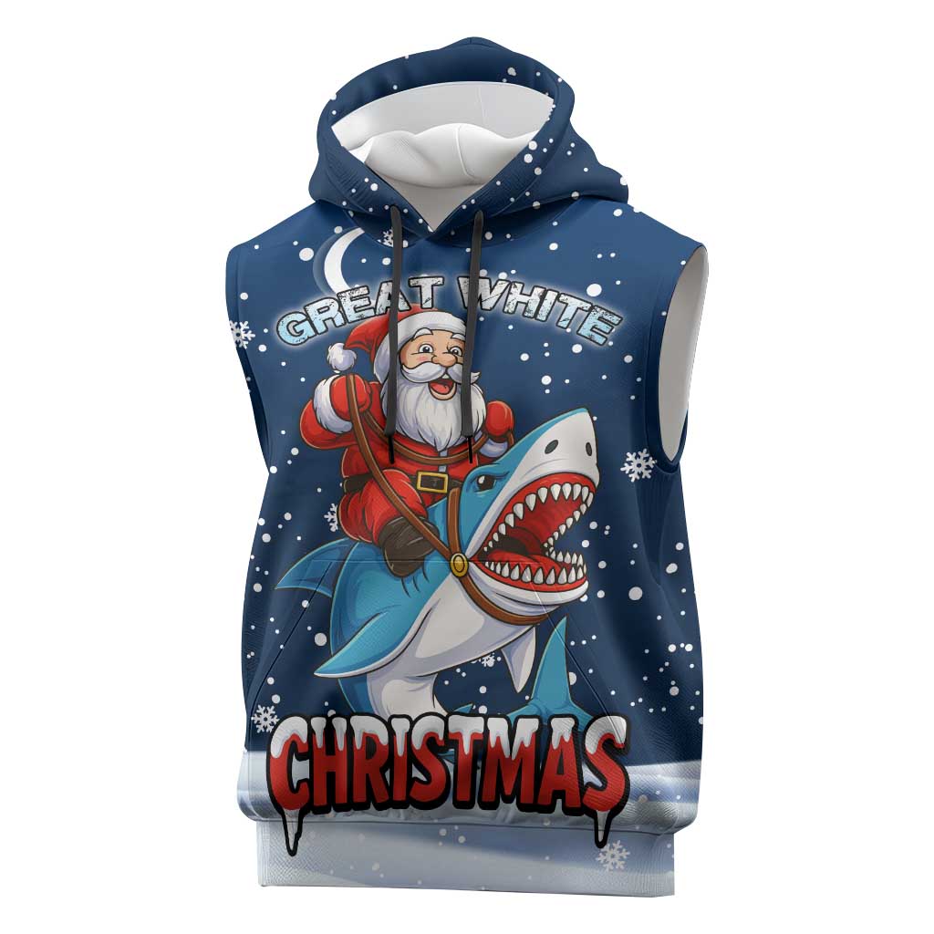 Great White Christmas Shark Christmas Sleeveless Hoodie Funny Xmas Holiday Patterns - Wonder Print Shop