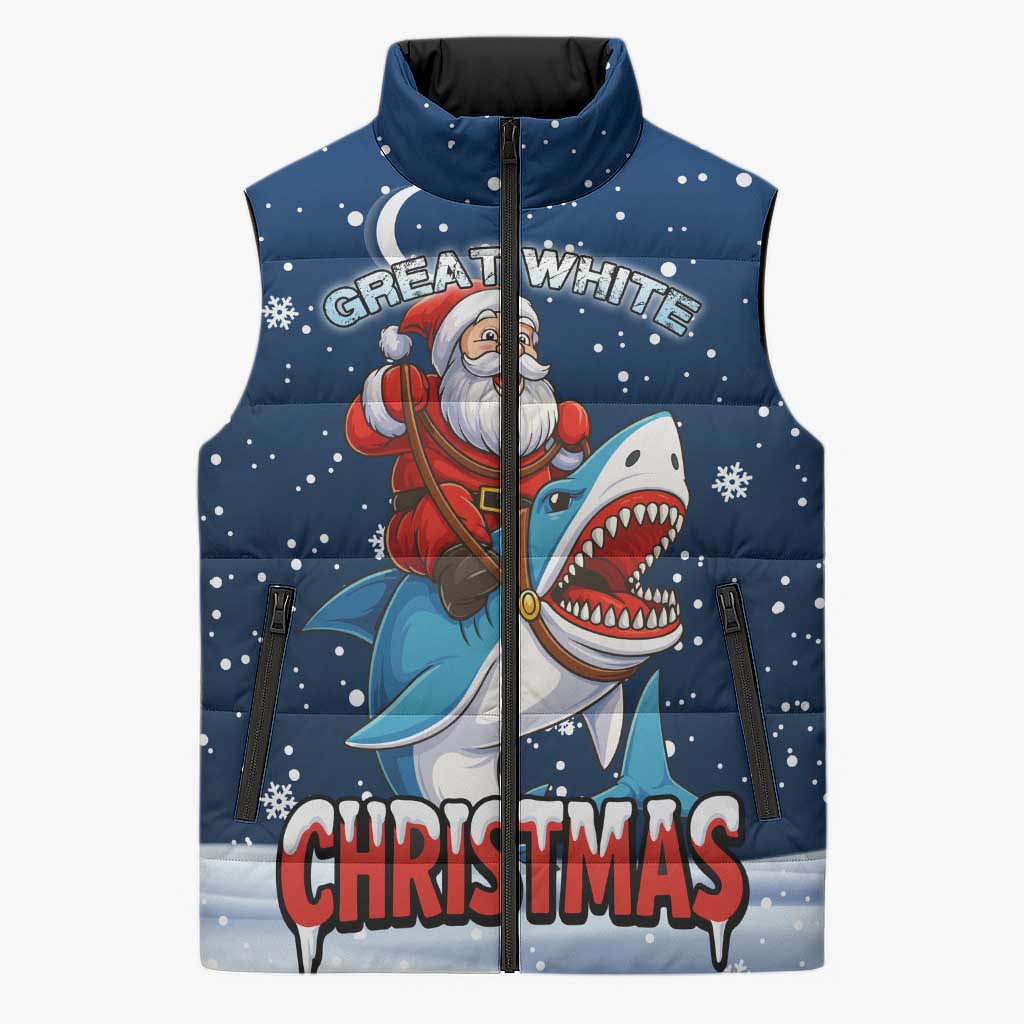 Great White Christmas Shark Christmas Sleeveless Puffer Jacket Funny Xmas Holiday Patterns - Wonder Print Shop