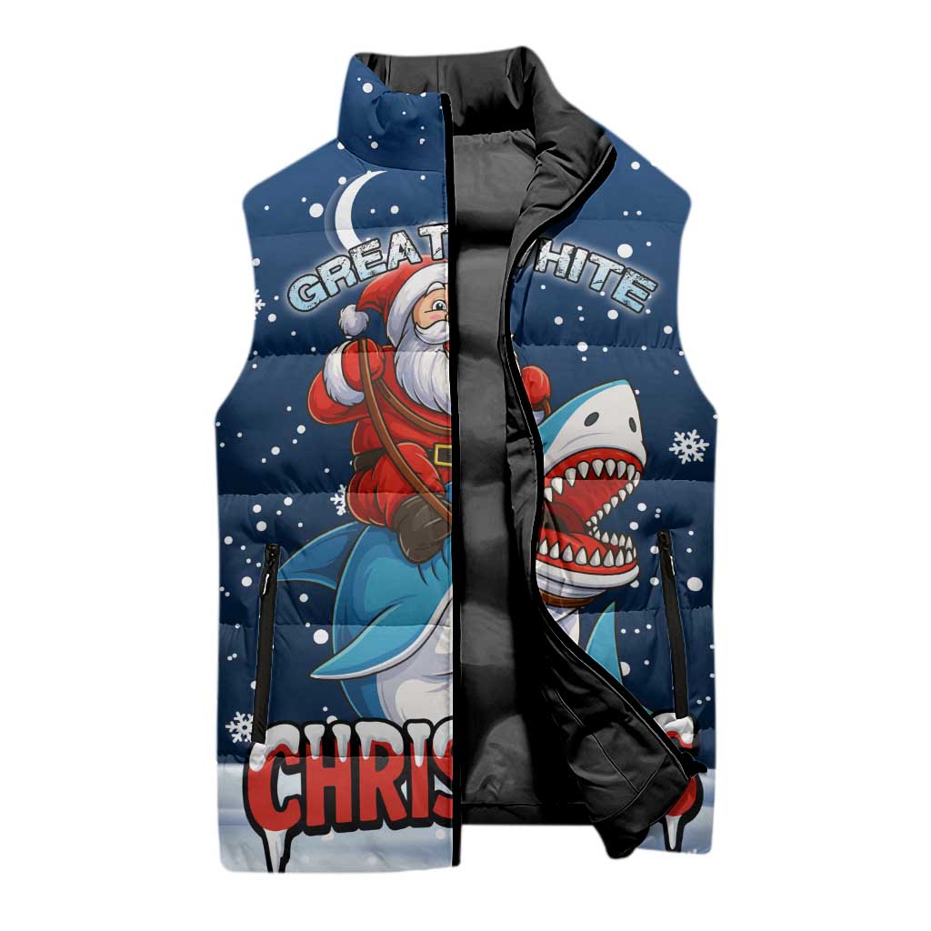 Great White Christmas Shark Christmas Sleeveless Puffer Jacket Funny Xmas Holiday Patterns - Wonder Print Shop