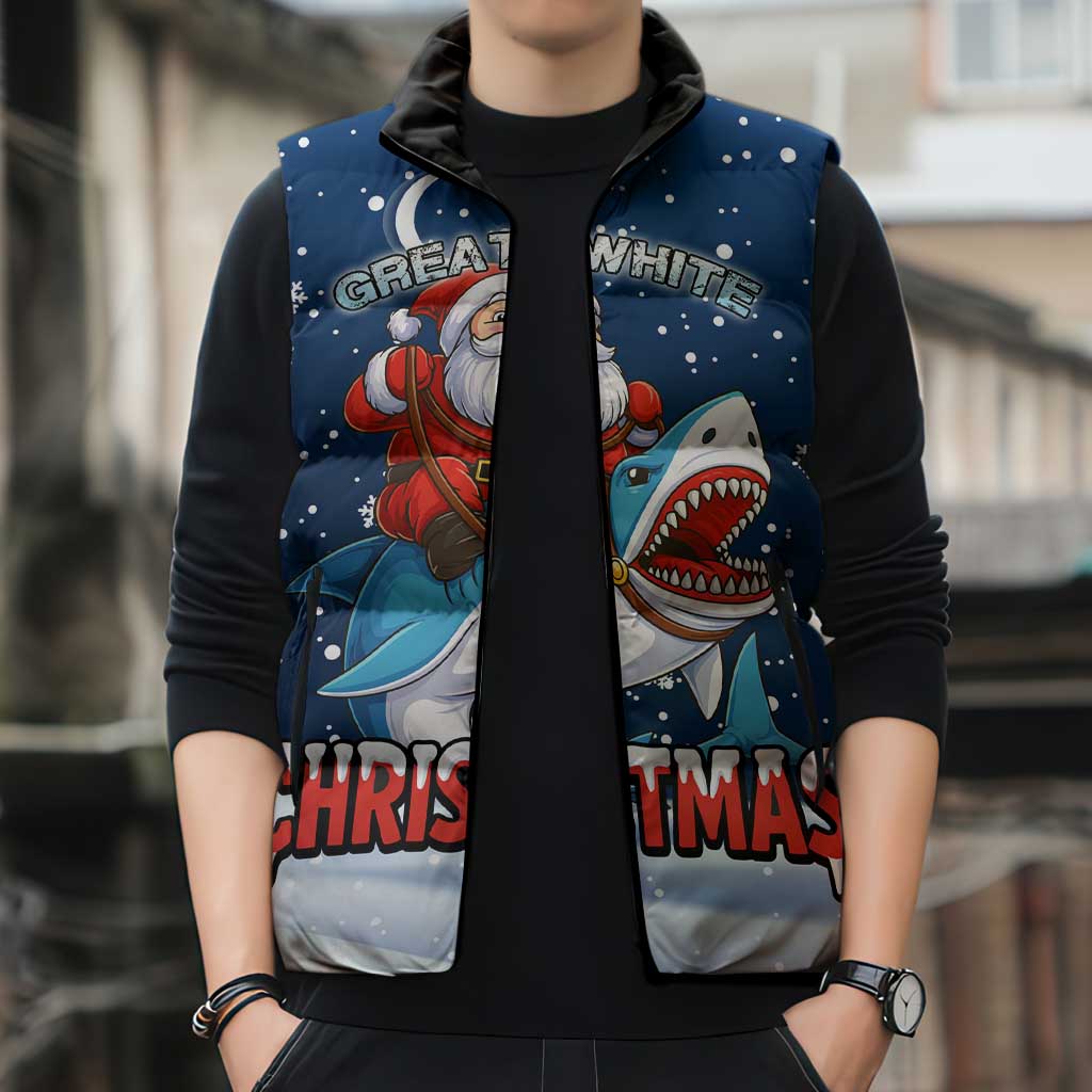 Great White Christmas Shark Christmas Sleeveless Puffer Jacket Funny Xmas Holiday Patterns - Wonder Print Shop