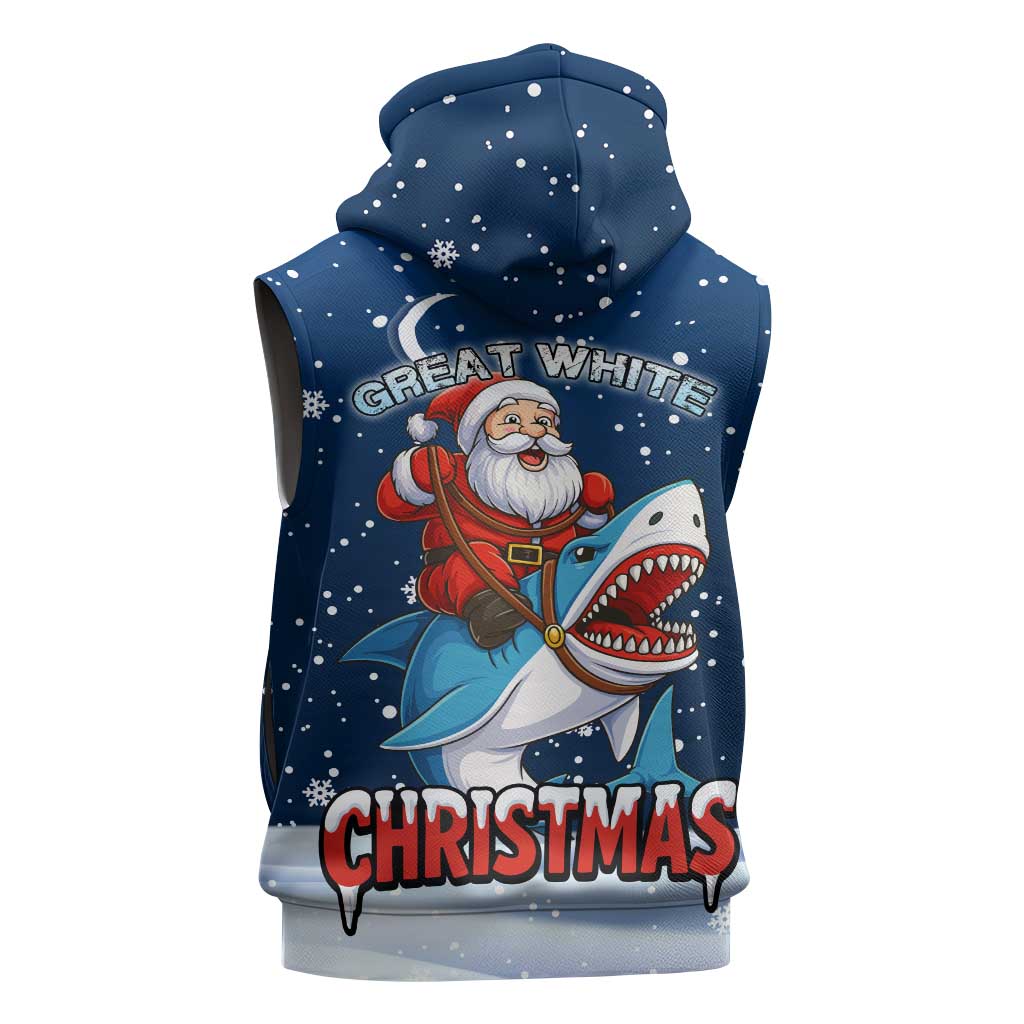 Great White Christmas Shark Christmas Sleeveless Zip Hoodie Funny Xmas Holiday Patterns - Wonder Print Shop