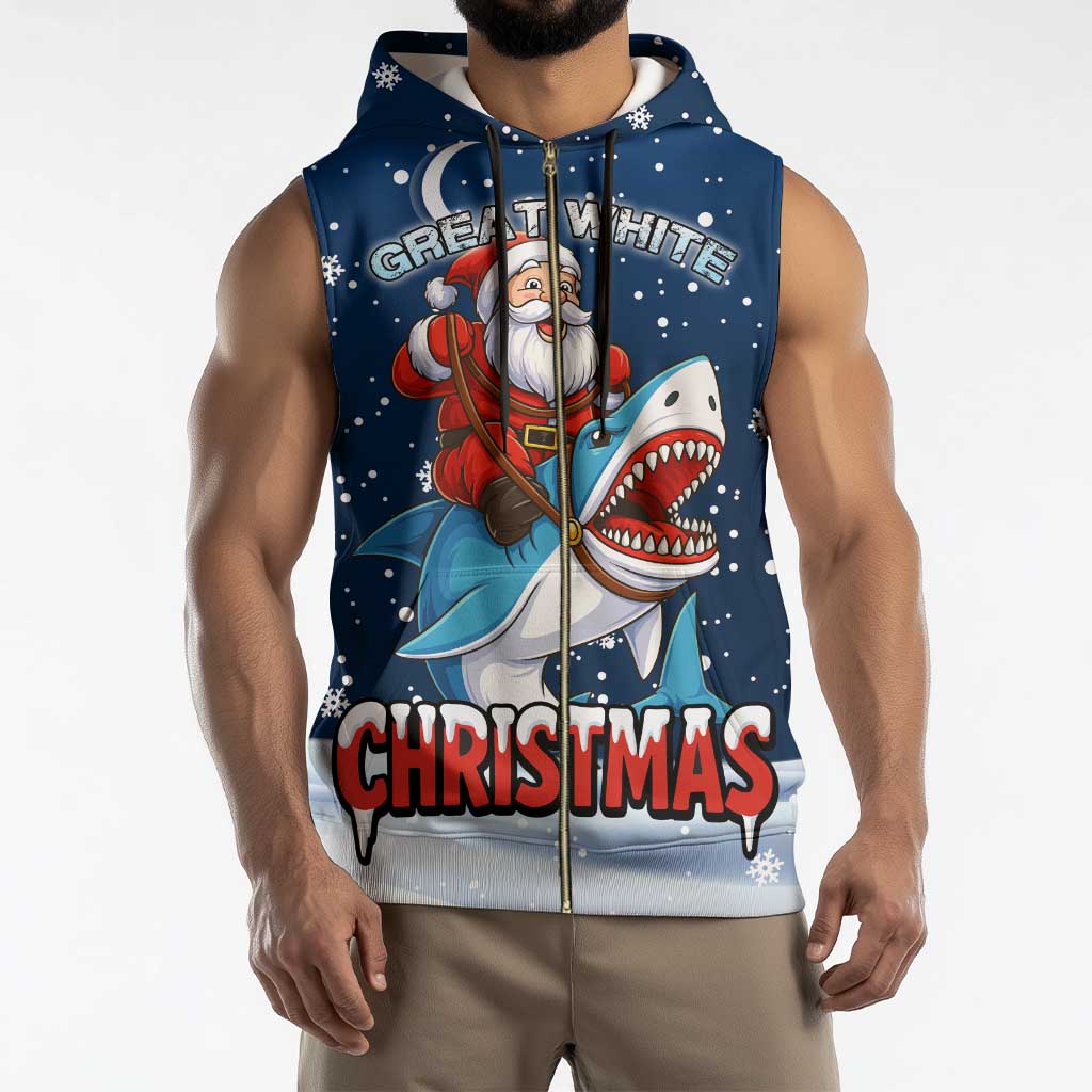 Great White Christmas Shark Christmas Sleeveless Zip Hoodie Funny Xmas Holiday Patterns - Wonder Print Shop