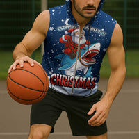 Great White Christmas Shark Christmas Sleeveless Zip Hoodie Funny Xmas Holiday Patterns - Wonder Print Shop