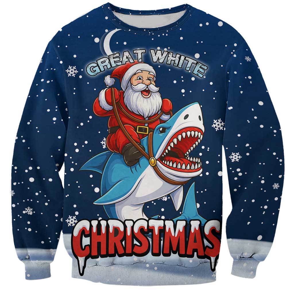 Great White Christmas Shark Christmas Sweatshirt Funny Xmas Holiday Patterns - Wonder Print Shop