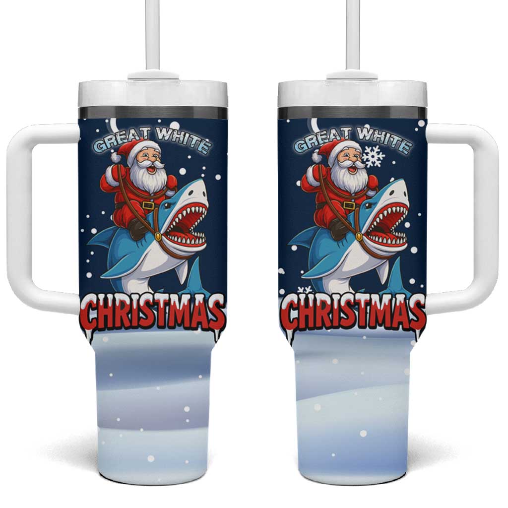 Great White Christmas Shark Christmas Tumbler With Handle Funny Xmas Holiday Patterns - Wonder Print Shop