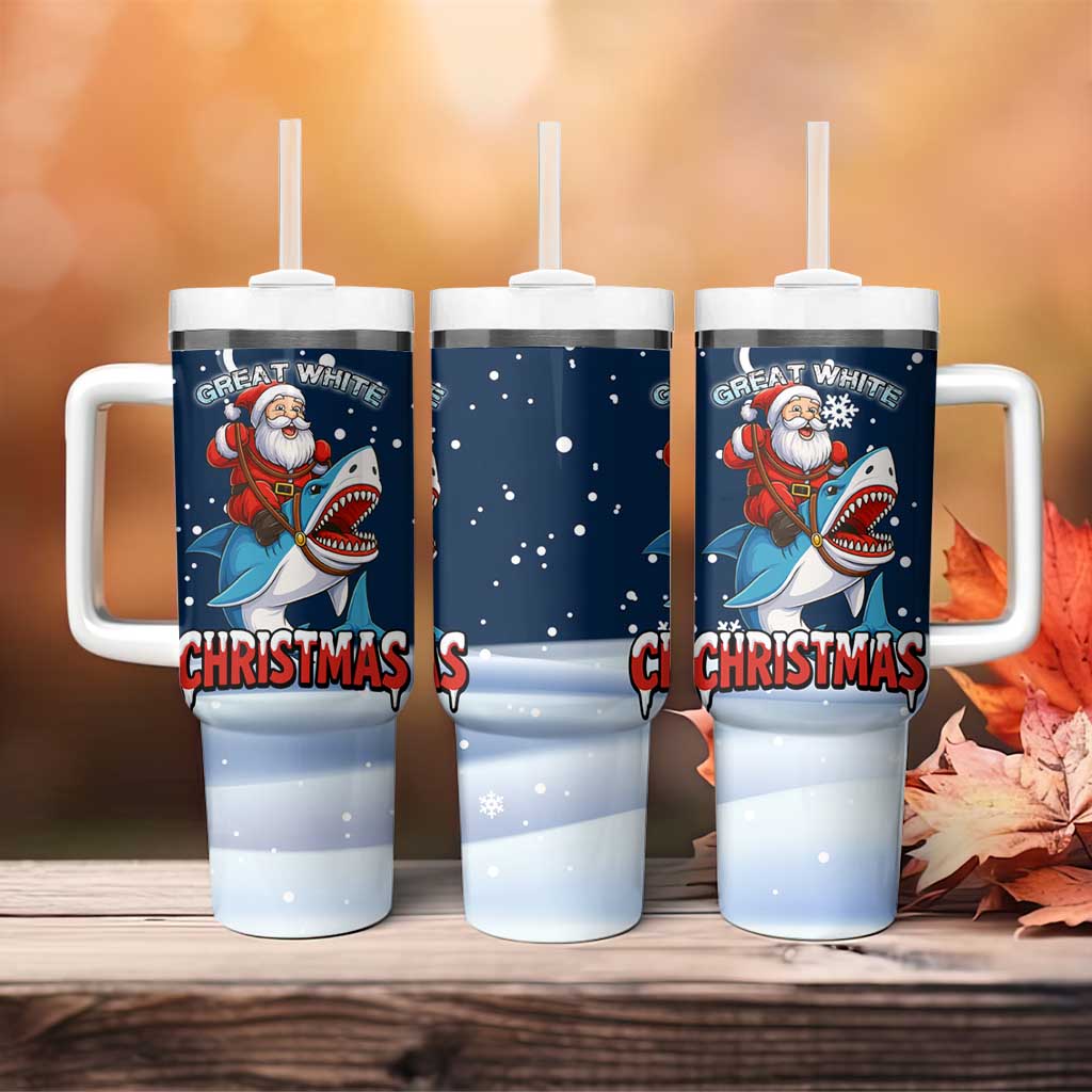 Great White Christmas Shark Christmas Tumbler With Handle Funny Xmas Holiday Patterns - Wonder Print Shop