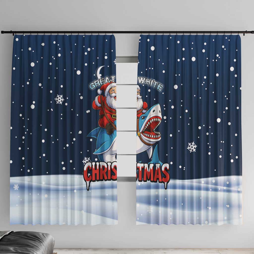 Great White Christmas Shark Christmas Window Curtain Funny Xmas Holiday Patterns - Wonder Print Shop