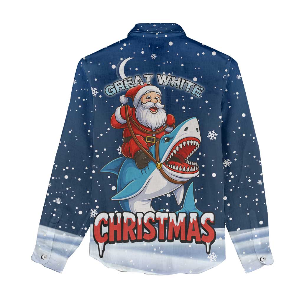 Great White Christmas Shark Christmas Women Casual Shirt Funny Xmas Holiday Patterns - Wonder Print Shop
