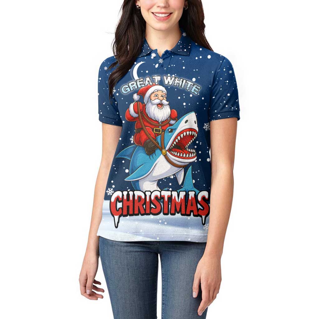 Great White Christmas Shark Christmas Women Polo Shirt Funny Xmas Holiday Patterns - Wonder Print Shop