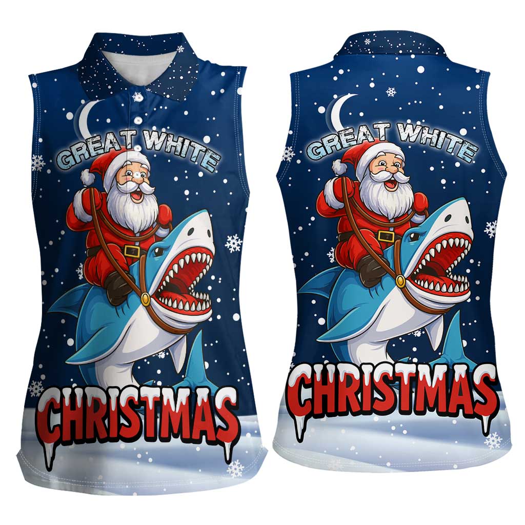 Great White Christmas Shark Christmas Women Sleeveless Polo Shirt Funny Xmas Holiday Patterns - Wonder Print Shop