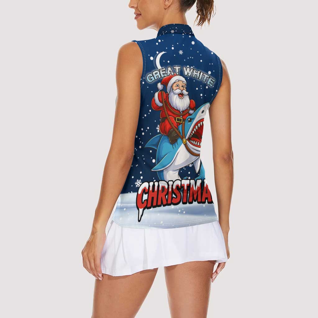Great White Christmas Shark Christmas Women Sleeveless Polo Shirt Funny Xmas Holiday Patterns - Wonder Print Shop