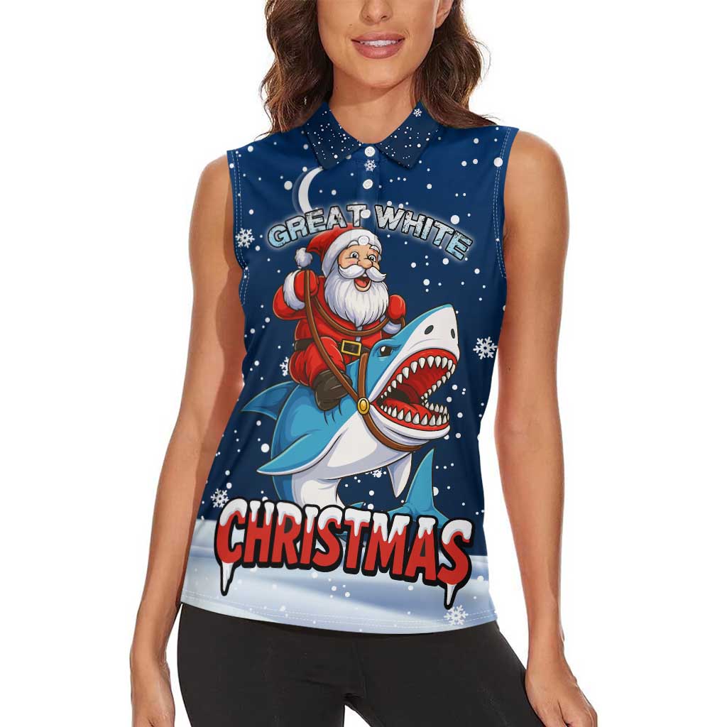 Great White Christmas Shark Christmas Women Sleeveless Polo Shirt Funny Xmas Holiday Patterns - Wonder Print Shop