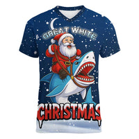 Great White Christmas Shark Christmas Women V-Neck T-Shirt Funny Xmas Holiday Patterns - Wonder Print Shop
