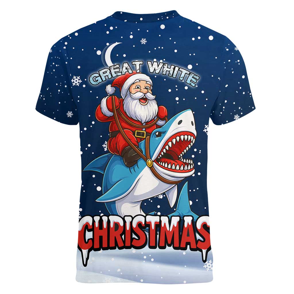Great White Christmas Shark Christmas Women V-Neck T-Shirt Funny Xmas Holiday Patterns - Wonder Print Shop