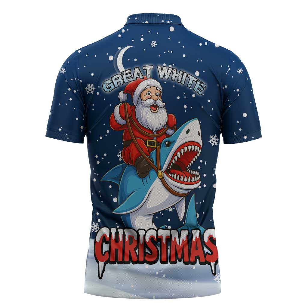 Great White Christmas Shark Christmas Zipper Polo Shirt Funny Xmas Holiday Patterns - Wonder Print Shop