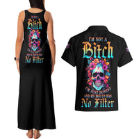 I'm Not A B I'm Just Honest Skull Roses Colorful Couples Matching Tank Maxi Dress and Hawaiian Shirt - Wonder Print Shop