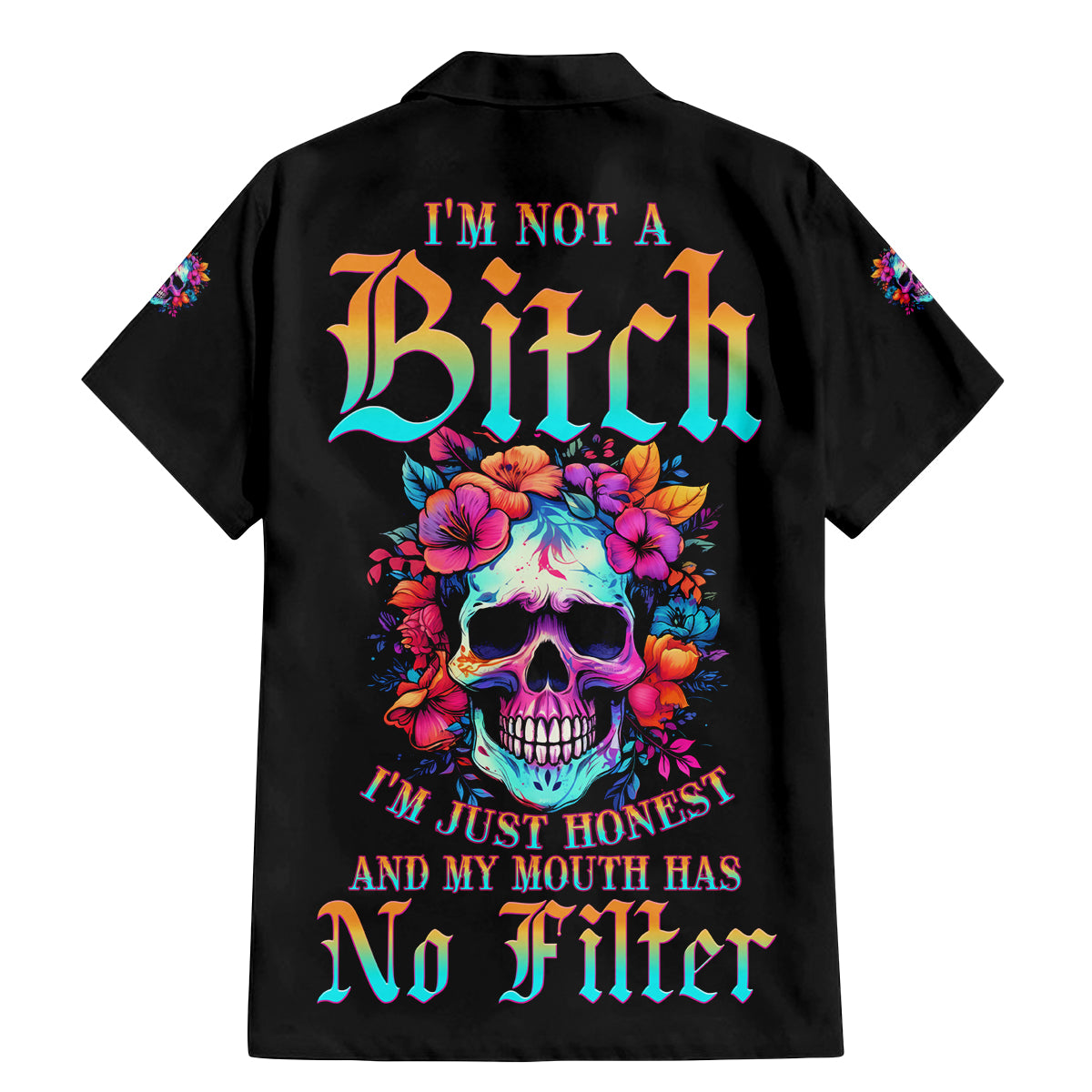 I'm Not A B I'm Just Honest Skull Roses Colorful Family Matching Mermaid Dress and Hawaiian Shirt - Wonder Print Shop