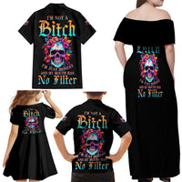 I'm Not A B I'm Just Honest Skull Roses Colorful Family Matching Off Shoulder Maxi Dress and Hawaiian Shirt - Wonder Print Shop