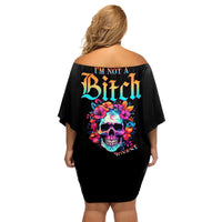 I'm Not A B I'm Just Honest Skull Roses Colorful Family Matching Off Shoulder Short Dress and Hawaiian Shirt - Wonder Print Shop