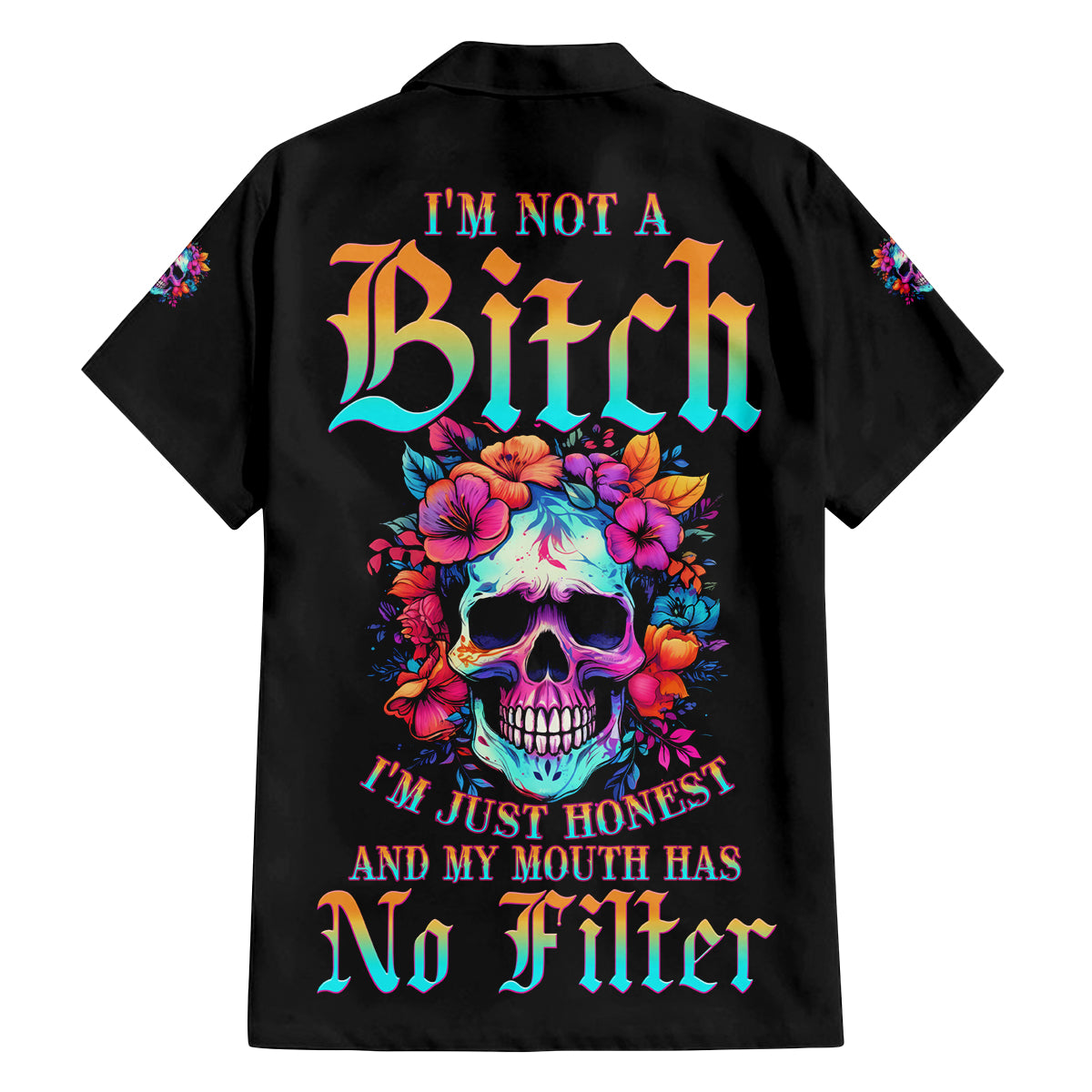 I'm Not A B I'm Just Honest Skull Roses Colorful Family Matching Puletasi Dress and Hawaiian Shirt - Wonder Print Shop