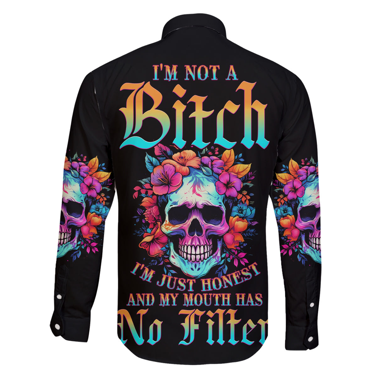 I'm Not A B I'm Just Honest Skull Roses Colorful Family Matching Puletasi Dress and Hawaiian Shirt - Wonder Print Shop