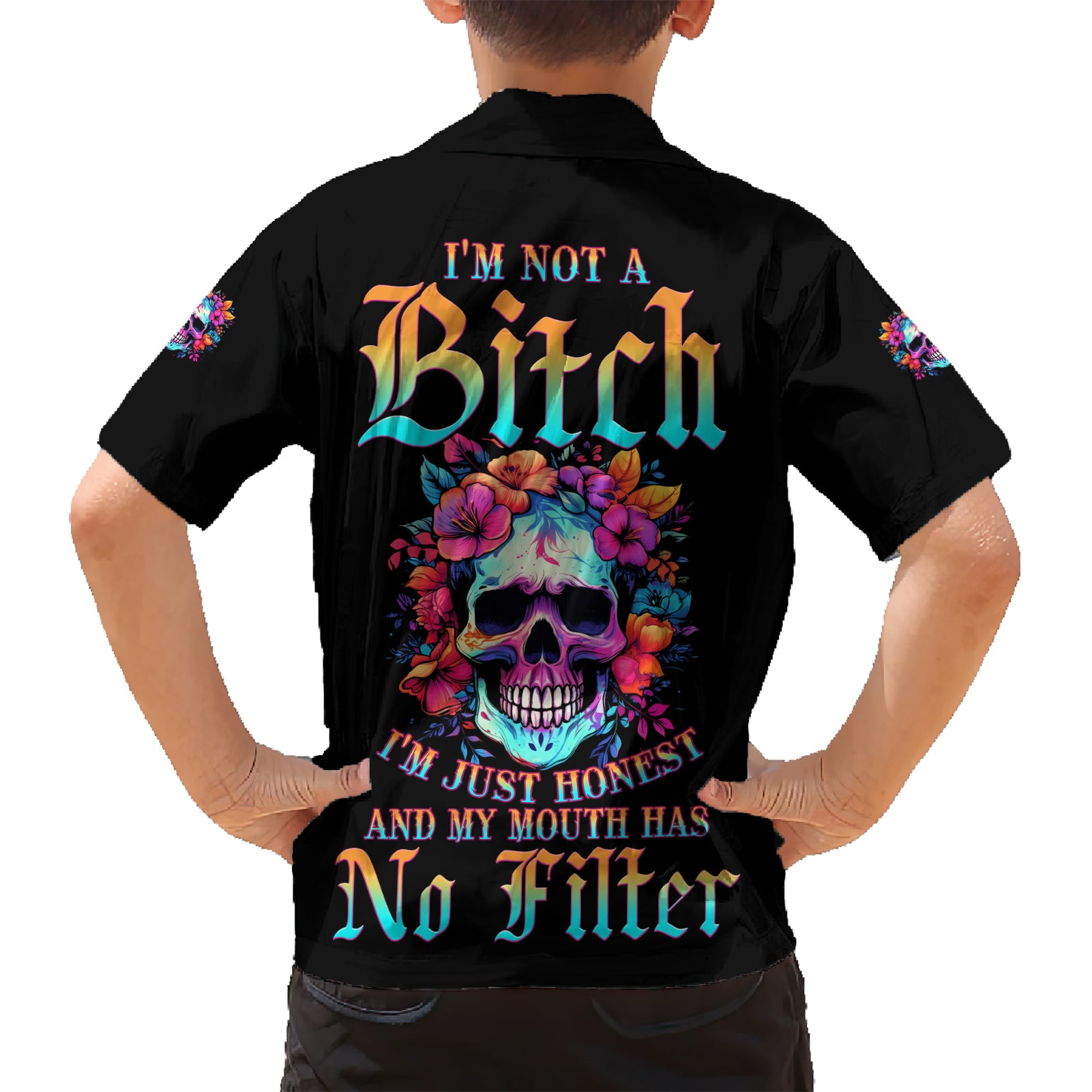 I'm Not A B I'm Just Honest Skull Roses Colorful Kid Hawaiian Shirt - Wonder Print Shop