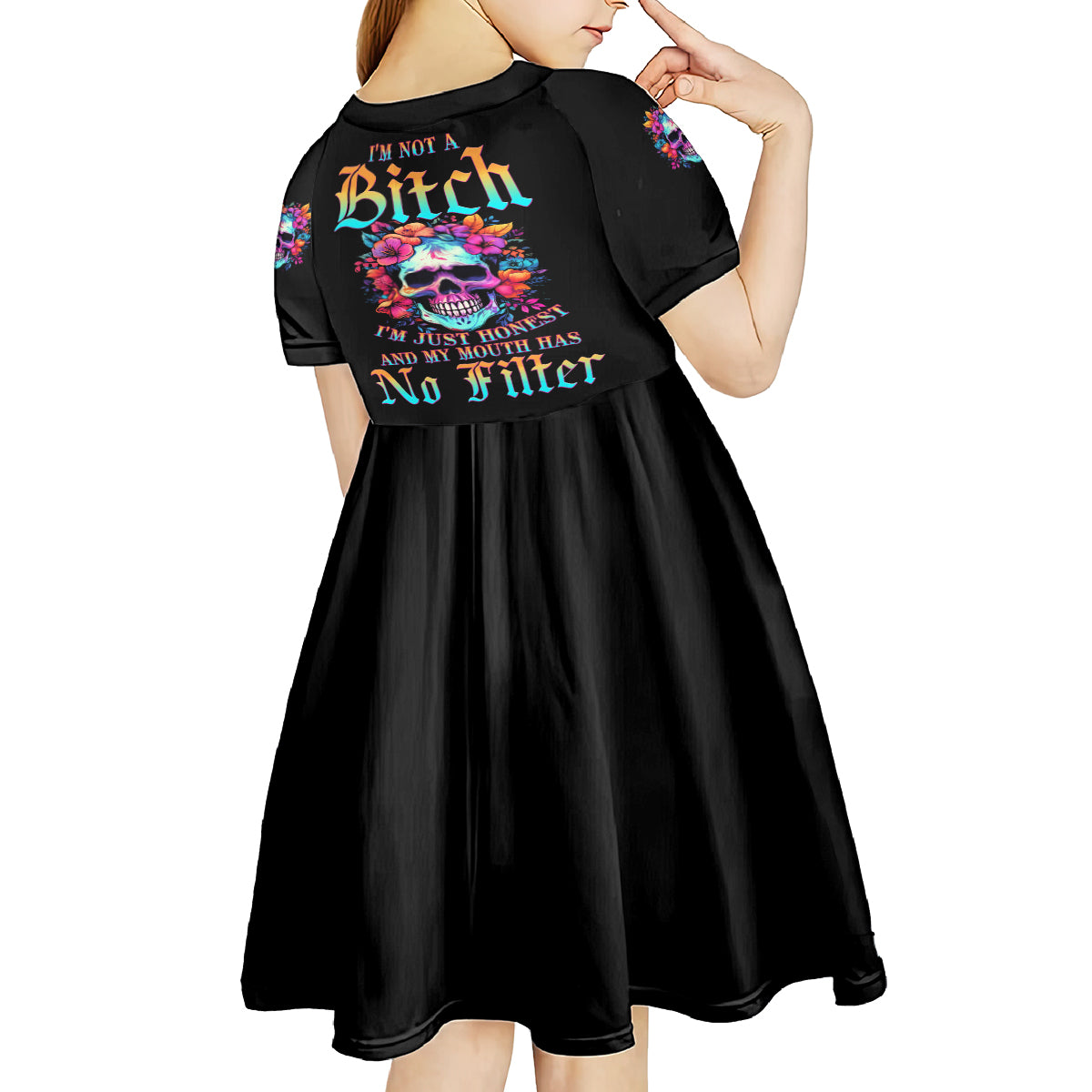 I'm Not A B I'm Just Honest Skull Roses Colorful Kid Short Sleeve Dress - Wonder Print Shop
