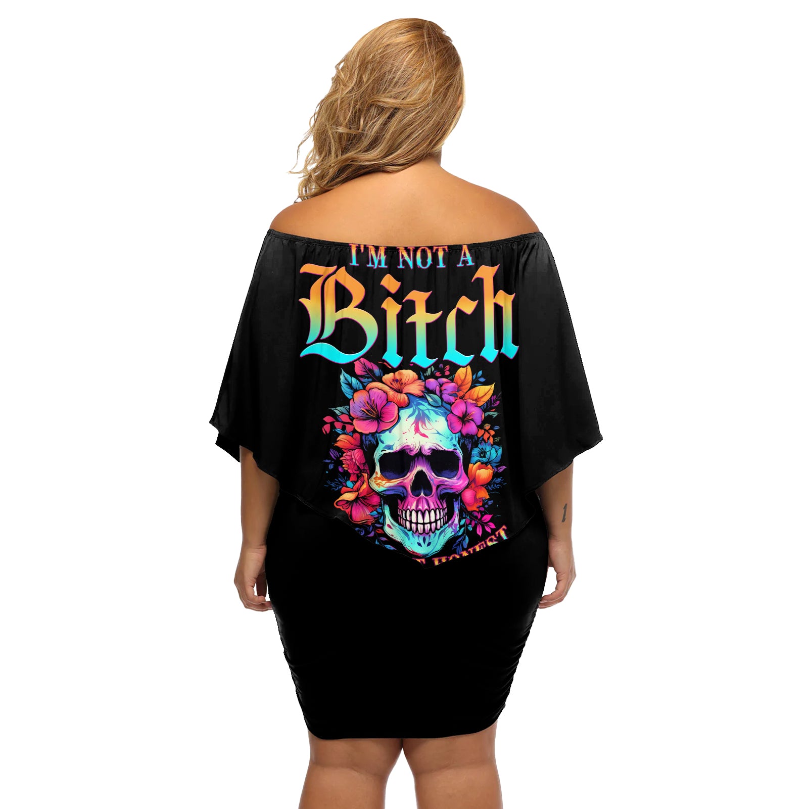 I'm Not A B I'm Just Honest Skull Roses Colorful Off Shoulder Short Dress - Wonder Print Shop