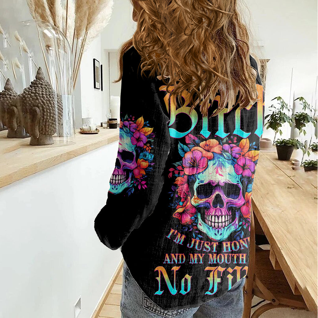 I'm Not A B I'm Just Honest Skull Roses Colorful Women Casual Shirt - Wonder Print Shop