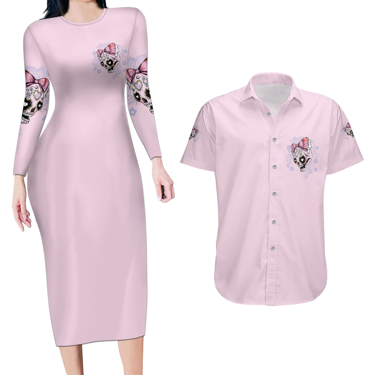 Don't Try To Figure Me Out Couples Matching Long Sleeve Bodycon Dress and Hawaiian Shirt - Wonder Print Shop