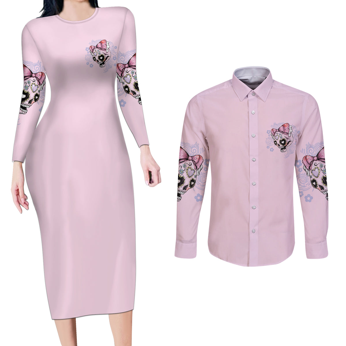 Don't Try To Figure Me Out Couples Matching Long Sleeve Bodycon Dress and Long Sleeve Button Shirt - Wonder Print Shop