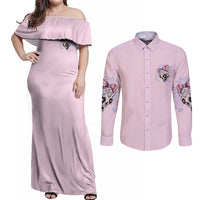 Don't Try To Figure Me Out Couples Matching Off Shoulder Maxi Dress and Long Sleeve Button Shirt - Wonder Print Shop
