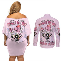 Don't Try To Figure Me Out Couples Matching Off Shoulder Short Dress and Long Sleeve Button Shirt - Wonder Print Shop