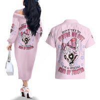 Don't Try To Figure Me Out Couples Matching Off The Shoulder Long Sleeve Dress and Hawaiian Shirt - Wonder Print Shop