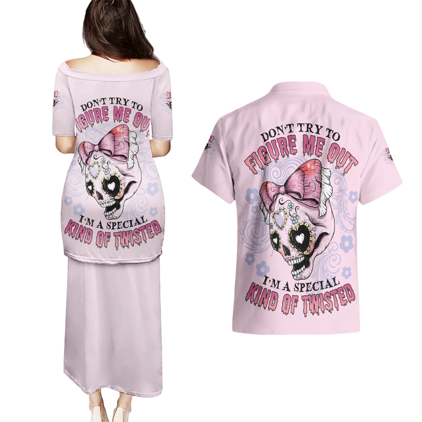 Don't Try To Figure Me Out Couples Matching Puletasi Dress and Hawaiian Shirt - Wonder Print Shop