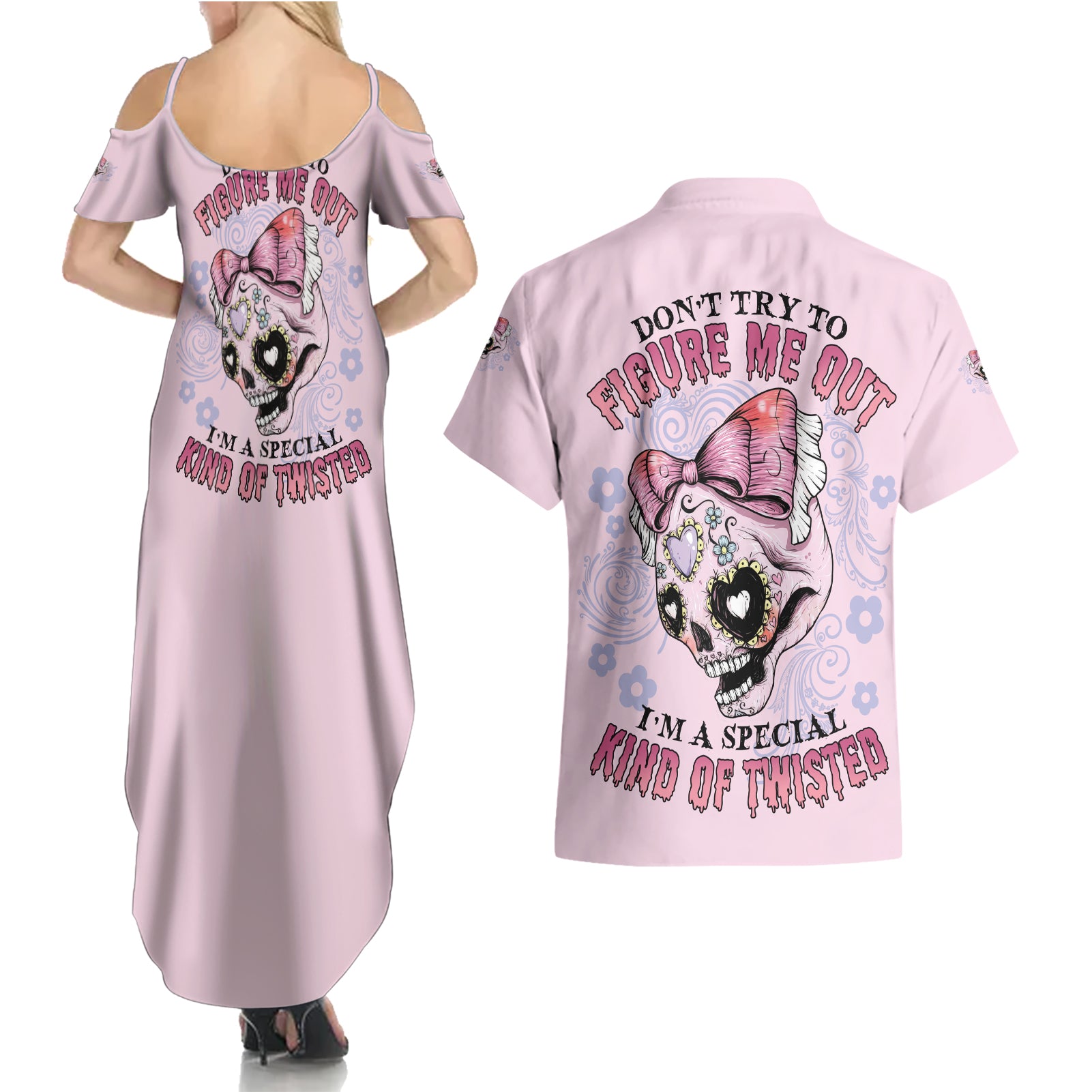 Don't Try To Figure Me Out Couples Matching Summer Maxi Dress and Hawaiian Shirt - Wonder Print Shop