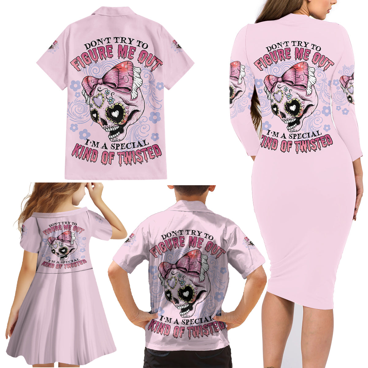 Don't Try To Figure Me Out Family Matching Long Sleeve Bodycon Dress and Hawaiian Shirt - Wonder Print Shop