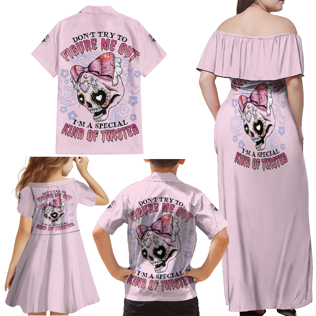 Don't Try To Figure Me Out Family Matching Off Shoulder Maxi Dress and Hawaiian Shirt - Wonder Print Shop