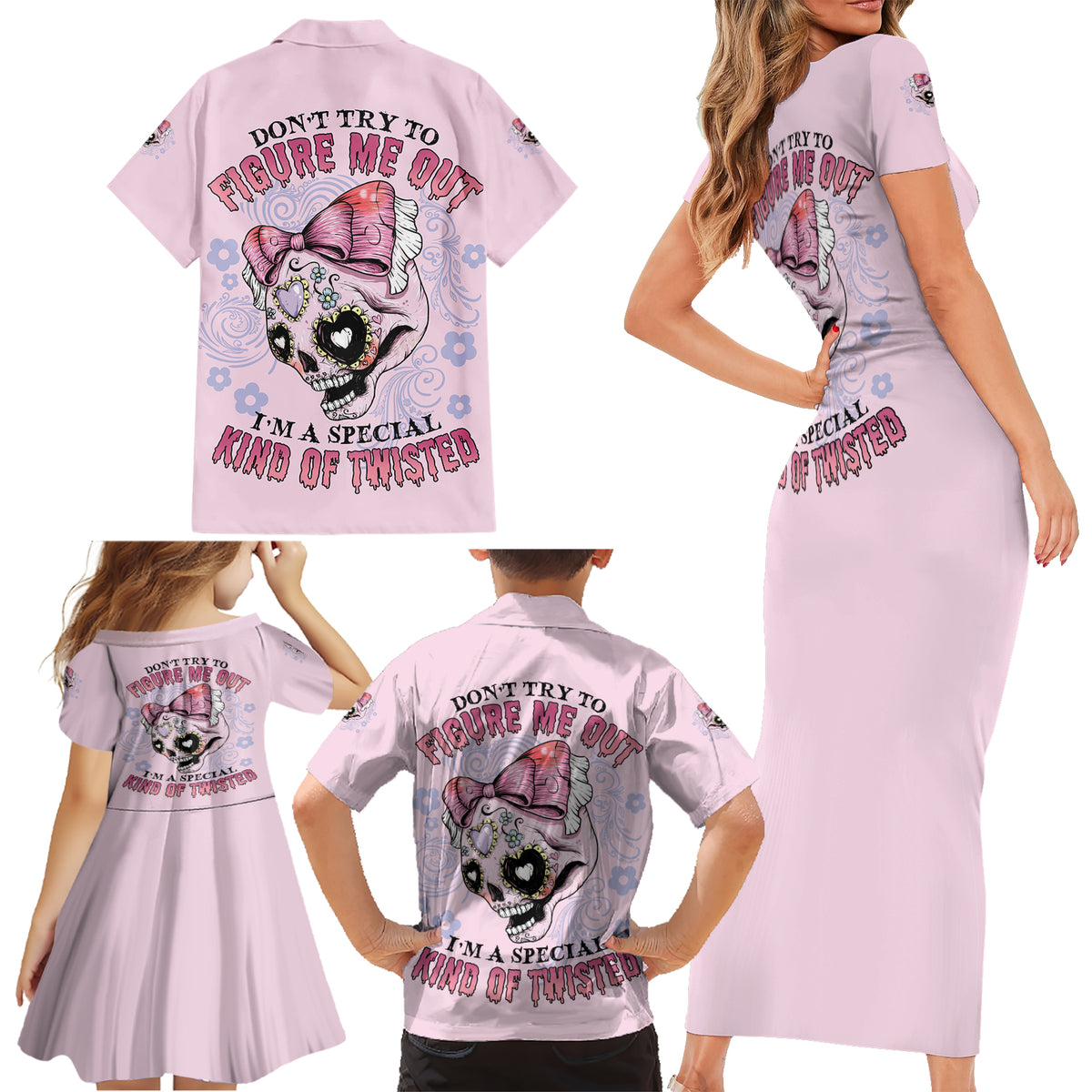 Don't Try To Figure Me Out Family Matching Short Sleeve Bodycon Dress and Hawaiian Shirt - Wonder Print Shop