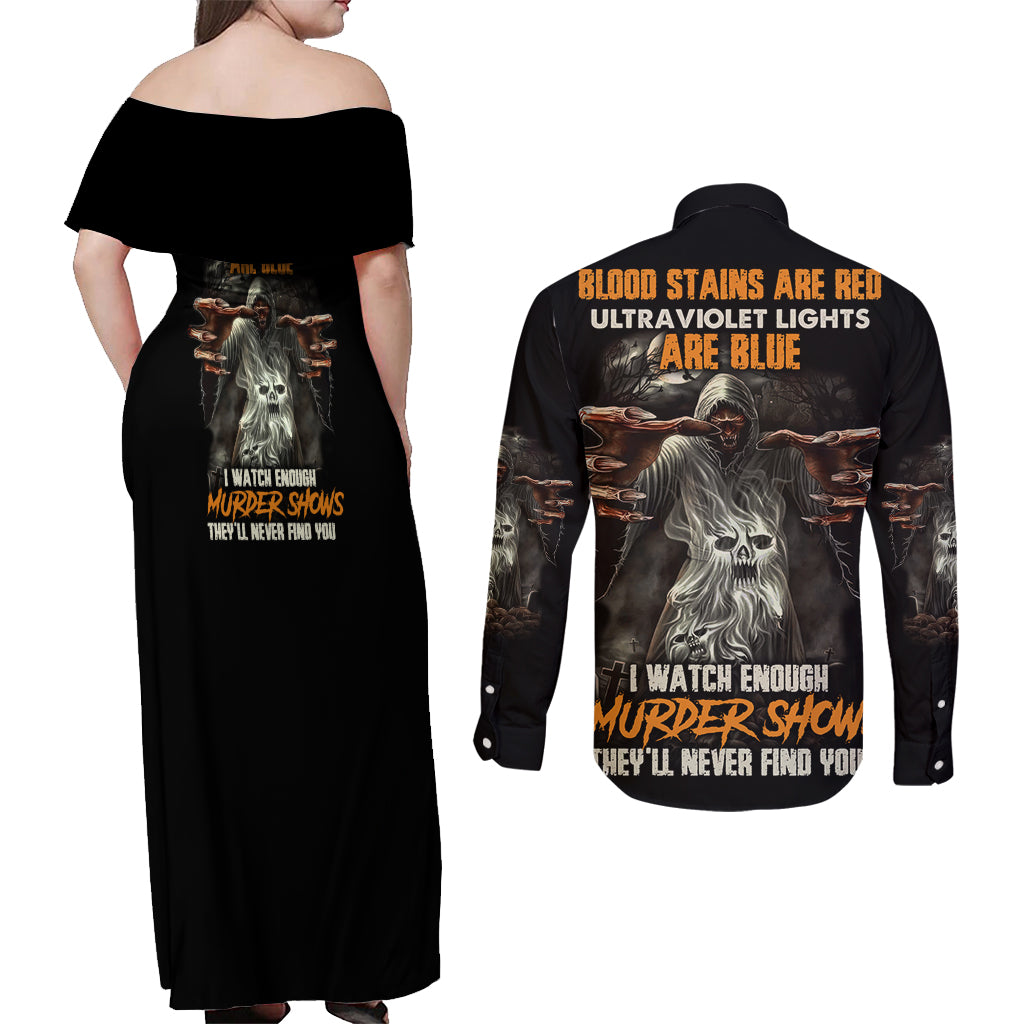 They'll Never Find You Couples Matching Off Shoulder Maxi Dress and Long Sleeve Button Shirt - Wonder Print Shop
