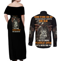 They'll Never Find You Couples Matching Off Shoulder Maxi Dress and Long Sleeve Button Shirt - Wonder Print Shop