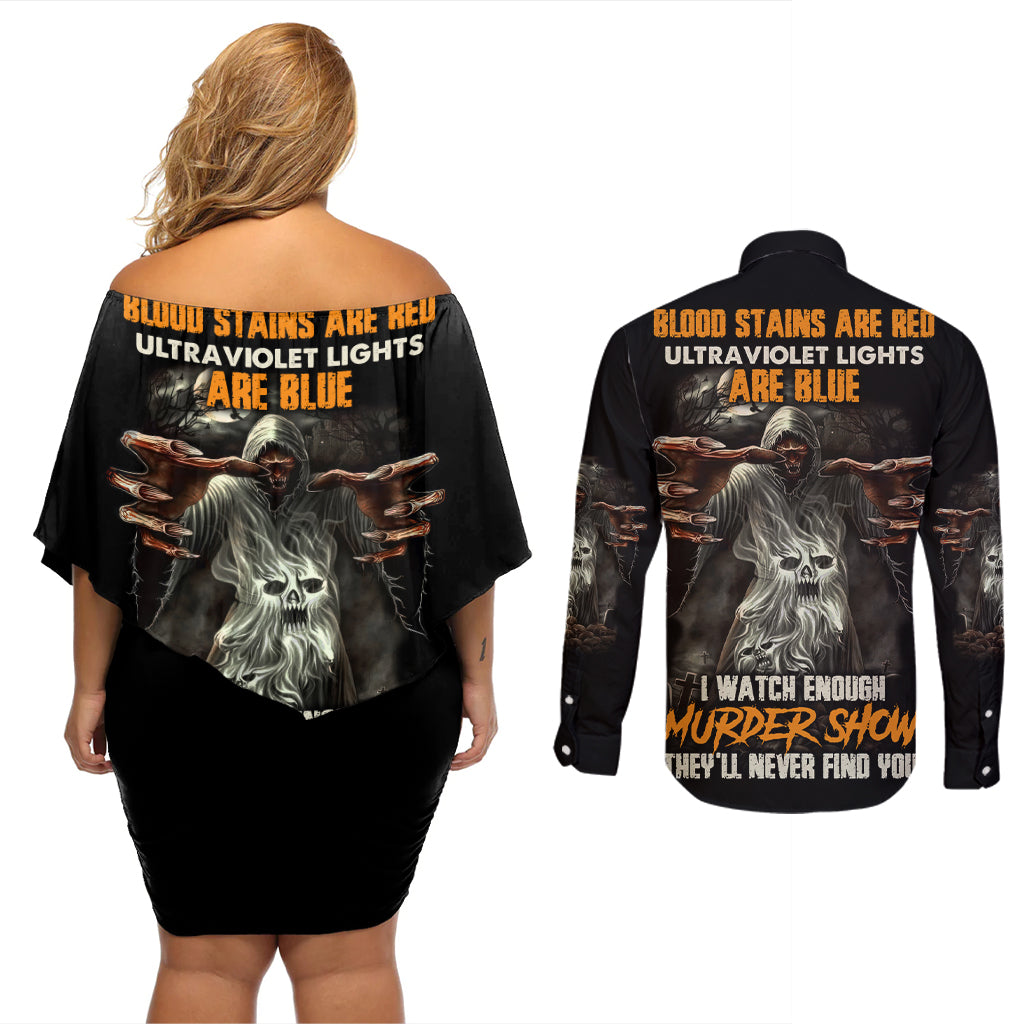 They'll Never Find You Couples Matching Off Shoulder Short Dress and Long Sleeve Button Shirt - Wonder Print Shop
