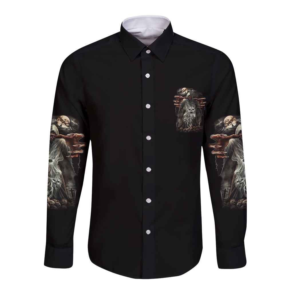 They'll Never Find You Long Sleeve Button Shirt - Wonder Print Shop