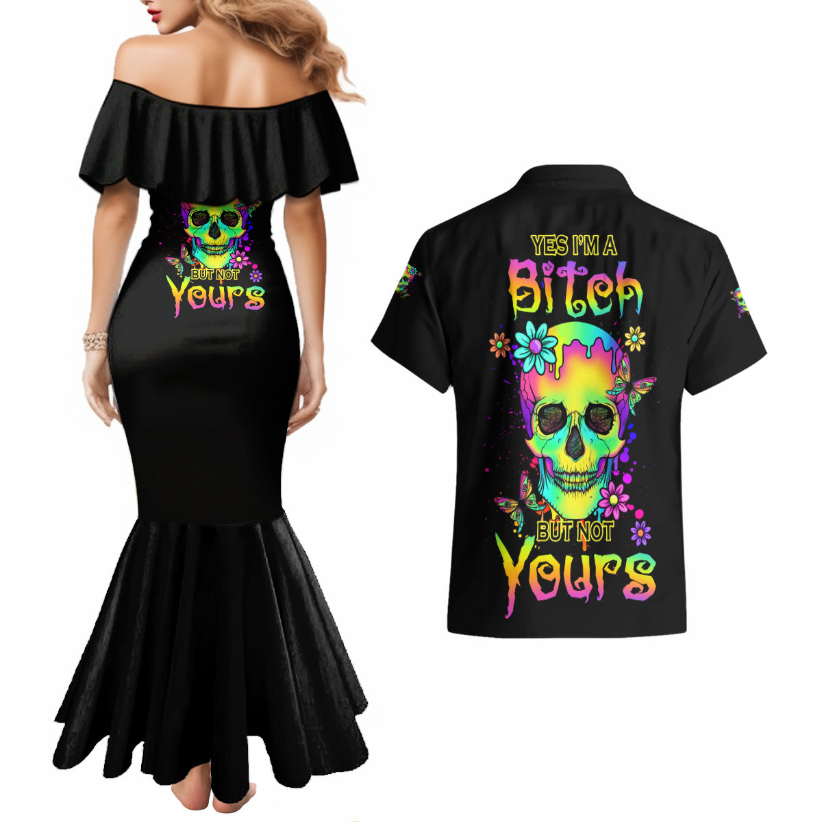 Yes I'm A B But Not Yours Couples Matching Mermaid Dress and Hawaiian Shirt - Wonder Print Shop
