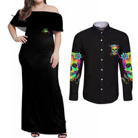 Yes I'm A B But Not Yours Couples Matching Off Shoulder Maxi Dress and Long Sleeve Button Shirt - Wonder Print Shop