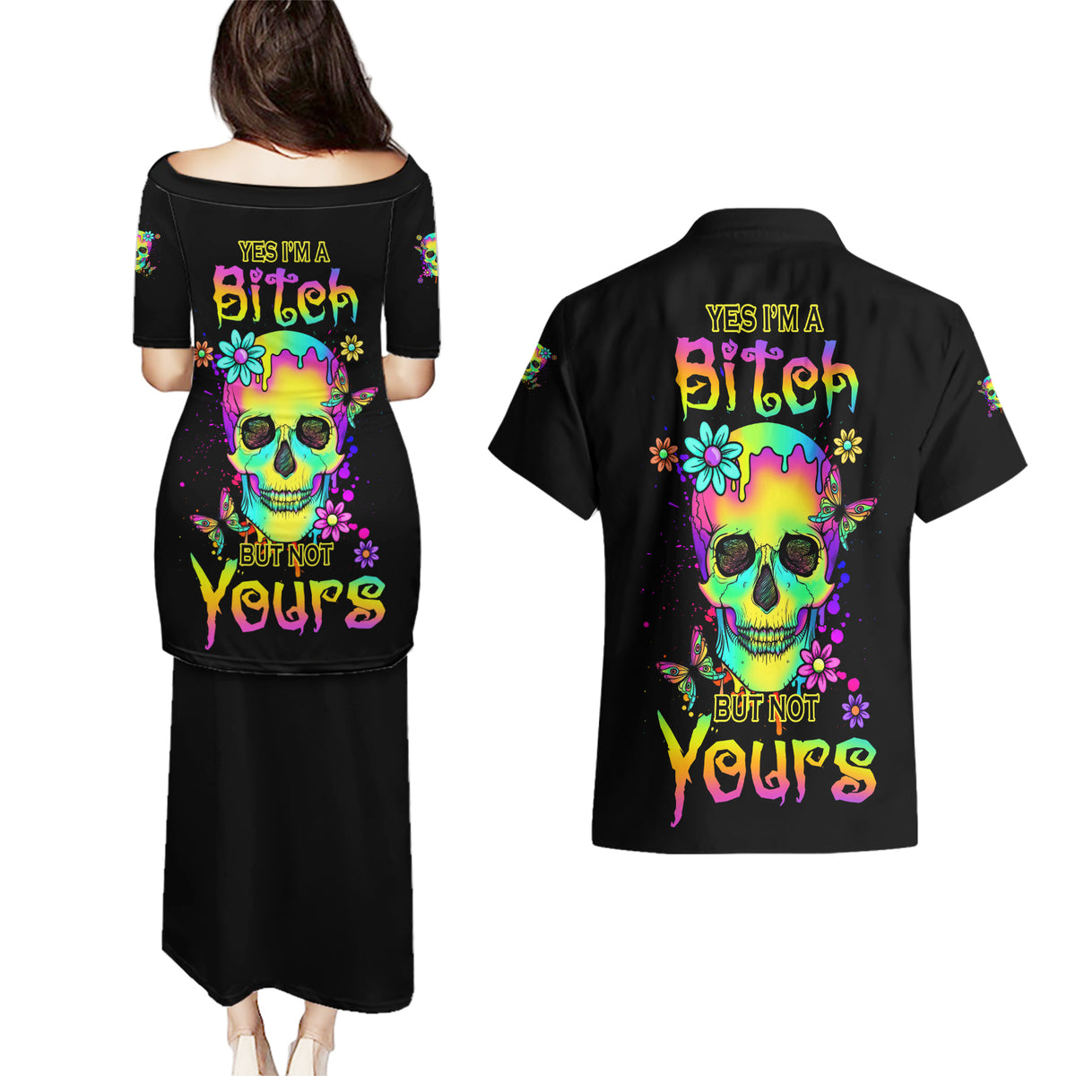 Yes I'm A B But Not Yours Couples Matching Puletasi Dress and Hawaiian Shirt - Wonder Print Shop